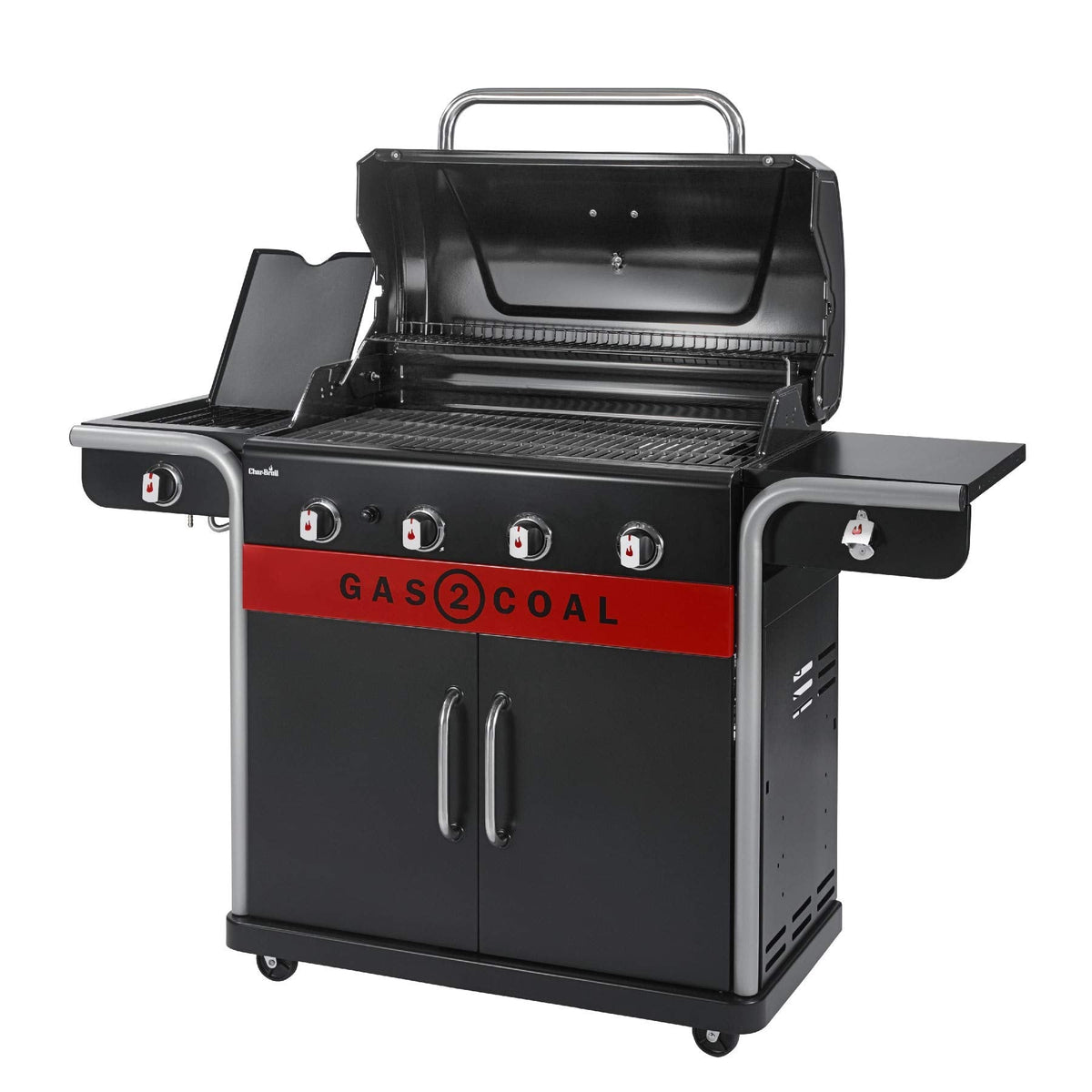 Hybrid Gas & Charcoal BBQ Grill with Cast Iron Grates & Temperature Gauge
