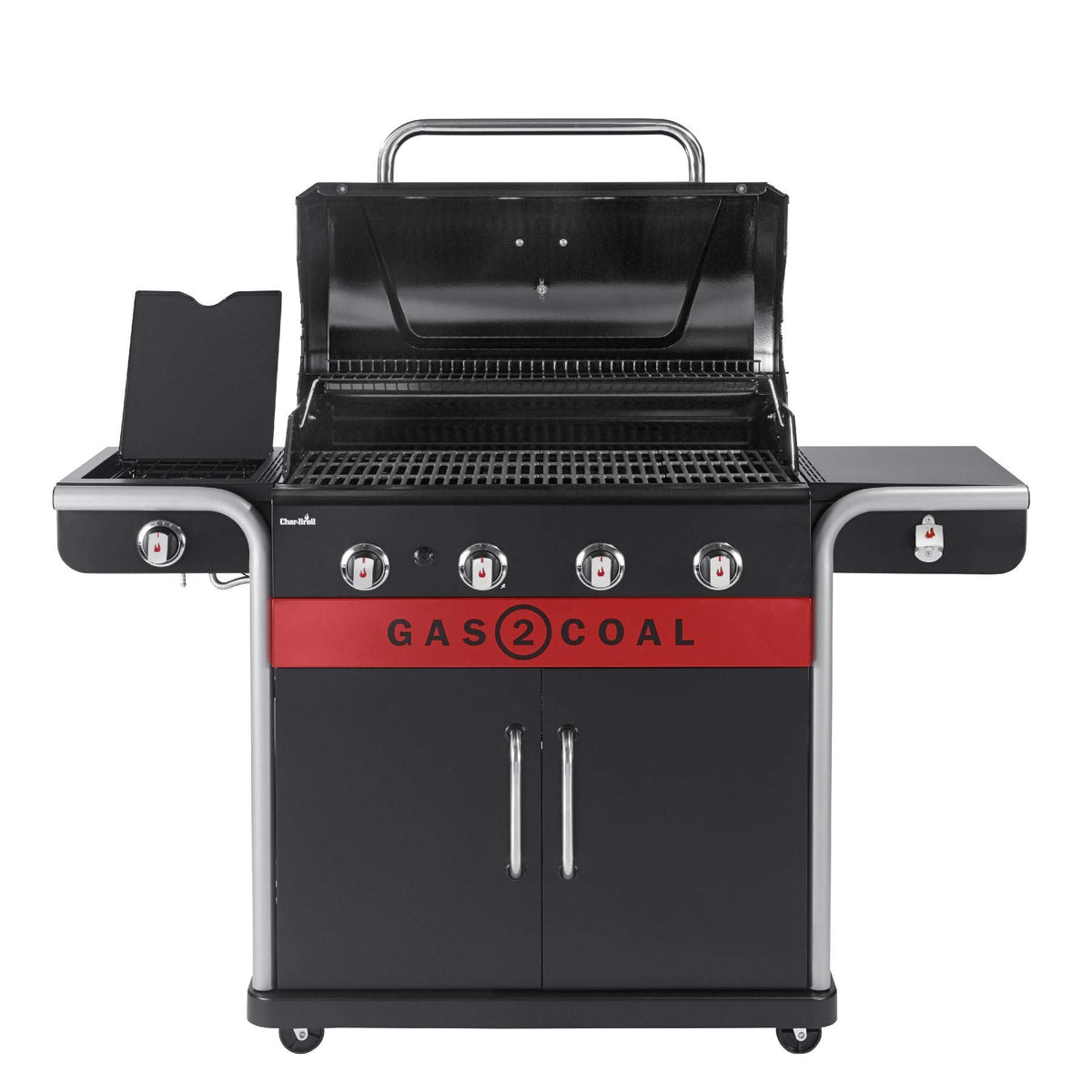 Hybrid Gas & Charcoal BBQ Grill with Cast Iron Grates & Temperature Gauge