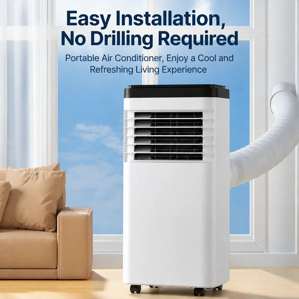 7,000 BTU 4-in-1 Portable Air Conditioner — Cooling, Heating, Fan & Dehumidifier, Class A, 24hr Timer, Remote Control