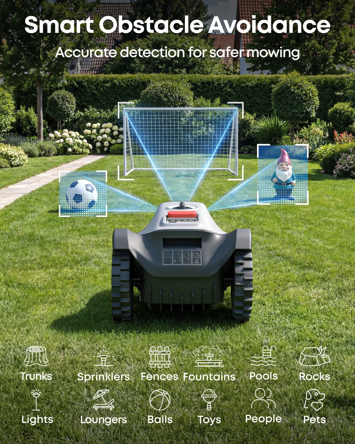 Wire-Free Robotic Lawn Mower for Gardens Up to 500m² with AI Vision Navigation & 3D Obstacle Avoidance